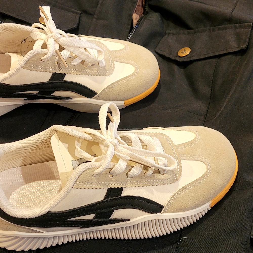 Stylish Beige and Black Athletic Sneakers